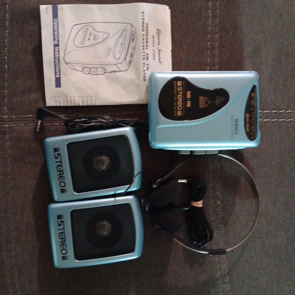 Lenox Blue and Black Cassette Player with Detachable Speakers
